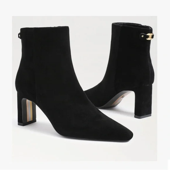 🌻NEW w/tag Sam Edelman Saige Black Suede Ankle Bootie Pointed Toe Heel Size 7.5 - Picture 2 of 11